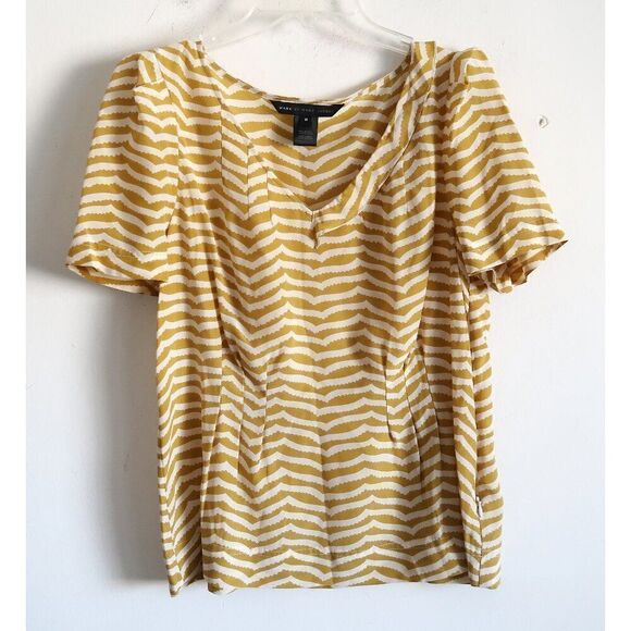 Marc Jacobs Yellow Striped Short Sleeve Silk Blouse - Size Medium - Picture 1 of 8
